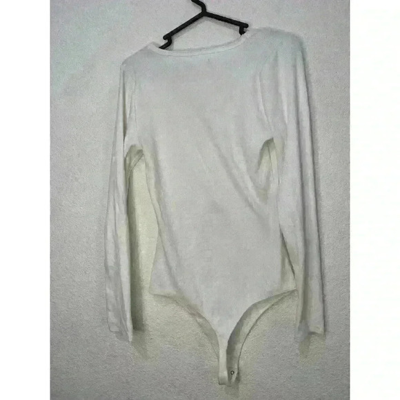Abercrombie & Fitch Ribbed Bodysuit V Neck Long Sleeve White Color Sz Large - Picture 4 of 4